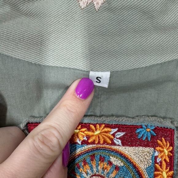 BIYA Johnny Was Floral Embroidered Jacket Small Khaki Boho Flaw Prairie Cottage - Picture 7 of 13